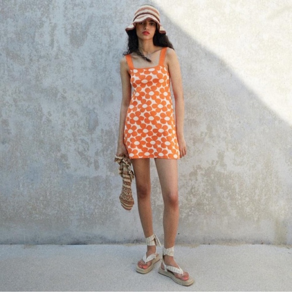 Zara Daisy Floral Knit Retro Dress NEW - Picture 6 of 13